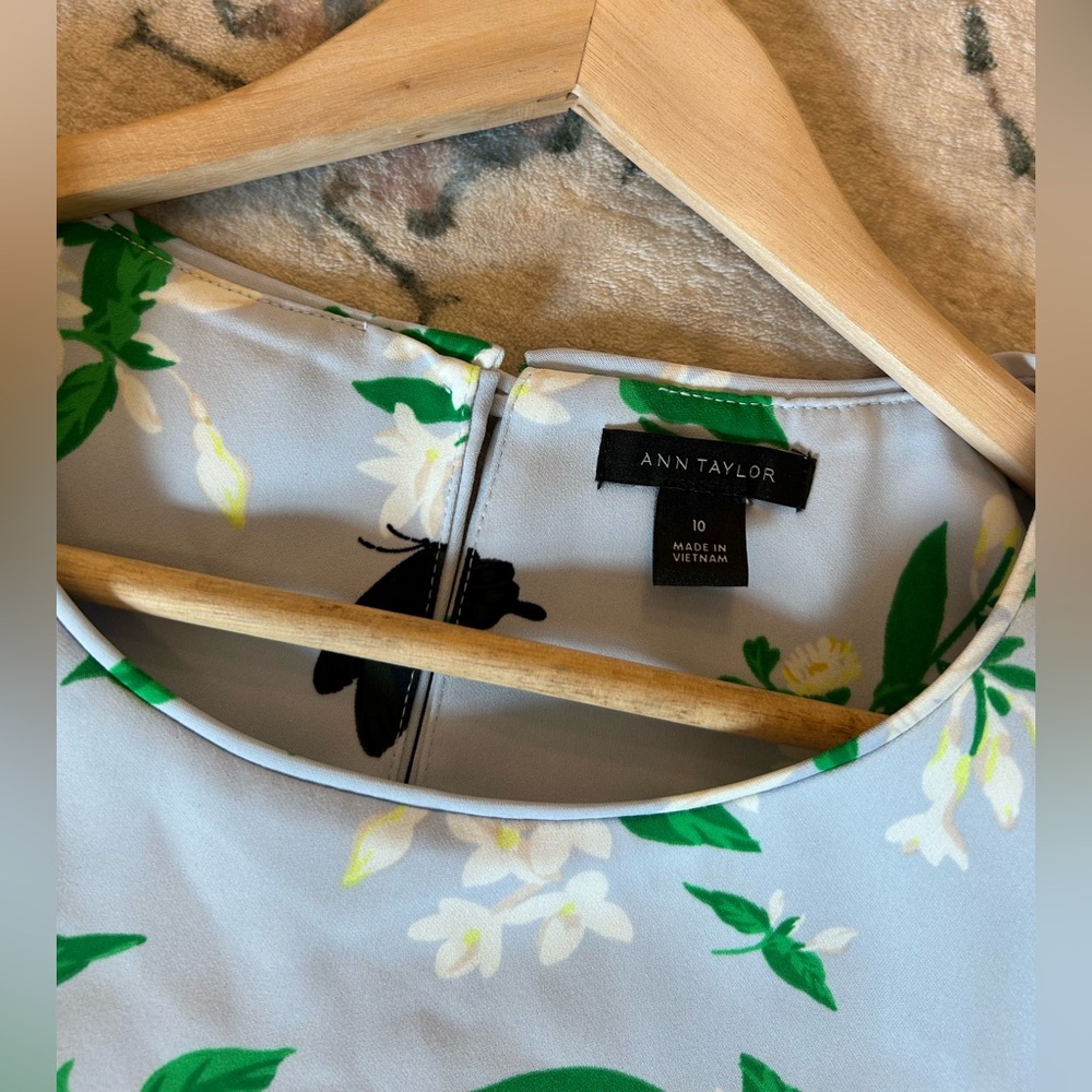 Ann Taylor Baby Blue Mini Dress with White Florals and Black Butterflies - Picture 4 of 15